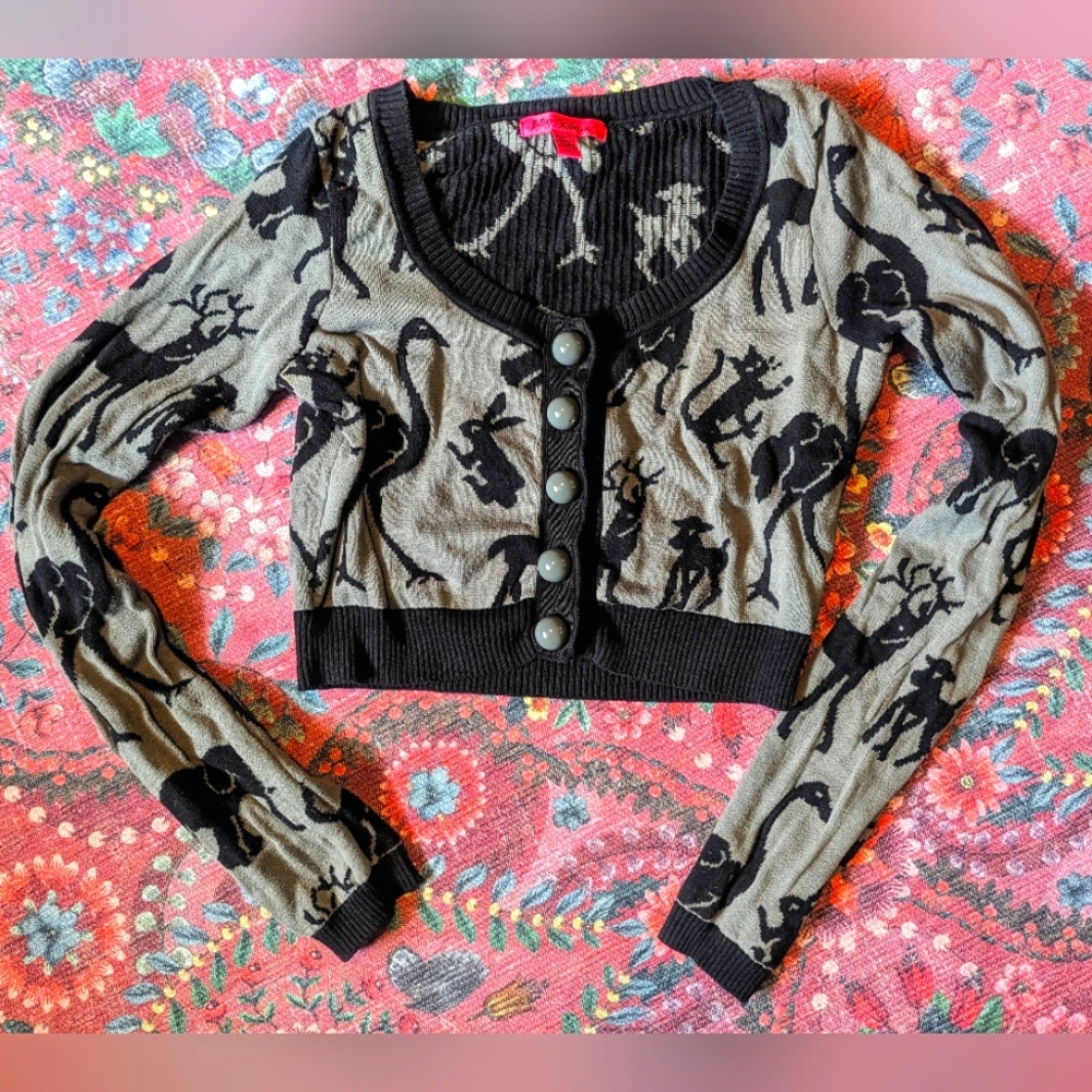 Betsy Johnson rare collectable Baby Zoo Animals cropped cardigan sweater